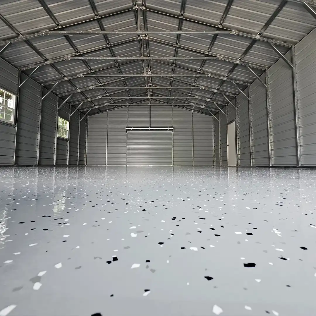 Completed decorative epoxy flooring project by Veteran Pro Coating